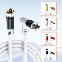 Cable Coaxial RG6 Blanco con Triple Blindaje Trenzado, Conductor de Cobre Desnudo, Conector en Ángulo de 90 Grados para HDTV, TV 1080P, Internet (PVC)