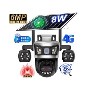 4G 6MP IP66 Solar <b>Security</b> <b>Camera</b> With Three Len 10X Zoom 8W Panel Full Color Night Vision Dual <b>Light</b> Source Alarm <b>Light</b> 8000mAh - Product Image 1