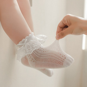 <span class=keywords><strong>Calzini</strong></span> alla caviglia in cotone pettinato per neonati, bambini e bambine, primavera estate, con stelle e pizzo. - Product Image 3