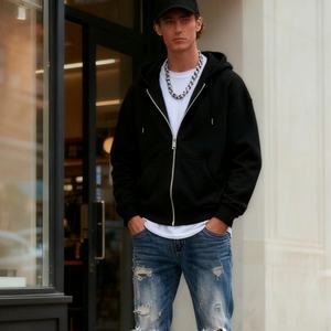 TKAN192D Sweat à capuche Streetwear imprimé et brodé 100% coton surdimensionné 360g UV réactif solide pour hommes - Product Image 1