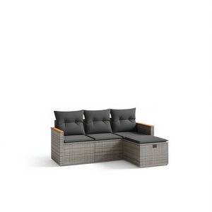 Ensemble de canapés de jardin modulaires compacts en rotin gris, collection de meubles d'extérieur, 3 places, design contemporain, résistant aux intempéries - Product Image 1