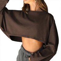 Sweat-shirt décontracté pour femme à manches longues, coupe ample, avec logo personnalisé imprimé, couleur unie, qualité supérieure, style crop top oversize