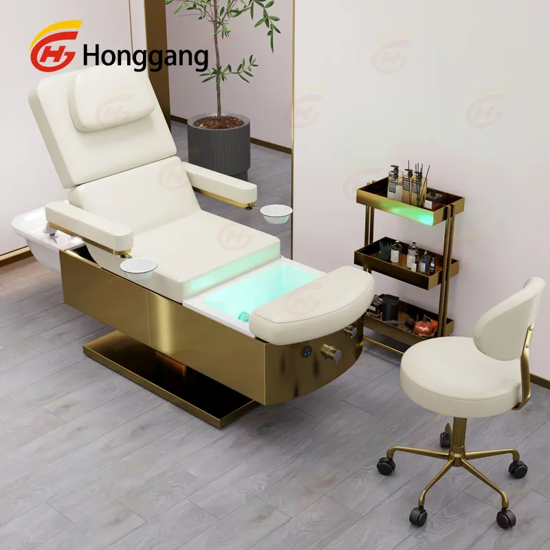 thai luxury king size head foot facial eyelash spa beauty salon bed hair washing electric massage table bed