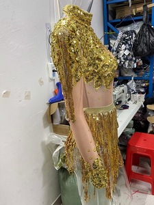 Costume de scène sexy moulant en polyester 100% avec franges dorées pour adultes, danse <span class=keywords><strong>latine</strong></span>, Europe et Amérique - Product Image 4