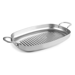 Piastra grill ovale in acciaio inox con manici per grigliate all'interno - Product Image 1