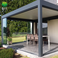 Pergola bioclimatique motorisée en aluminium à lames orientables, style chinois, facile à assembler, avec éclairage LED, pour terrasse et balcon, tailles 3x3, 4x4, 4x6, pour extérieur