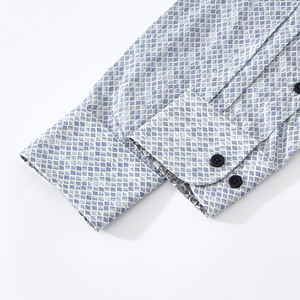 เสื้อเชิ้ตผู้ชายลำลอง ผ้าฝ้ายป๊อปลิน 100% ทอแบบเป็นมิตรต่อสิ่งแวดล้อม ปกคอพับ แขนยาว พิมพ์ลายดิจิทัล สำหรับฤดูใบไม้ร่วง ไอเดียของขวัญ - Product Image 3