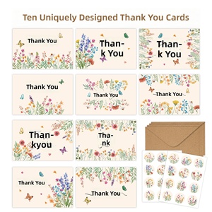 สำหรับชุดการ์ดขอบคุณลายดอกไม้ 10 ชิ้น การ์ดอวยพรแบบซองกระดาษแข็งดีไซน์ทันสมัยเรียบง่ายสไตล์สีน้ำ - Product Image 5