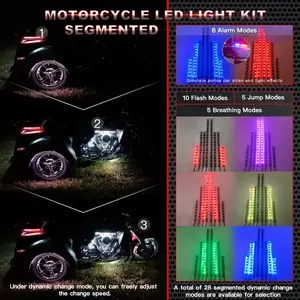 8/12/16PCS Motorcycle LED Light Kit With APP/RF Remote Strip Accent Underglow Neon Engine Lights 12v Multi Color Brake L/R