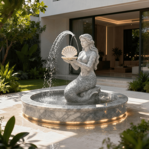 Maßgefertigte Moderne Marmor-Meerjungfrau-Statue Handgeschnitzter Stein-Fischbrunnen Garten-Wasserspiel-Skulptur Langlebig Umweltfreundlich - Product Image 3