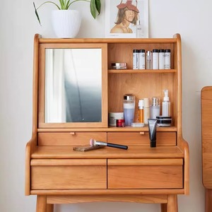Cherry Wood Dressing <b>Table</b> With <b>Mirror</b> Storage Bedroom <b>Vanity</b> Makeup Desk - Product Image 3