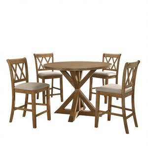Ensemble de salle à manger Windvale 5 pièces, hauteur comptoir, bois croisé, couleur tan, pour intérieurs modernes et contemporains - Product Image 1