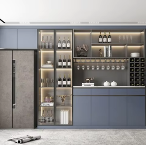 Buffet moderne à LED avec portes coulissantes en <span class=keywords><strong>verre</strong></span>, rangement pour vin et étagères ouvertes pour salle à manger, noir - Product Image 2