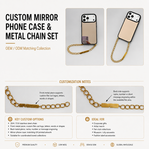 Custodia Magnetica Personalizzata a Specchio per Telefono con Catena in Acciaio Inossidabile, Logo in Metallo a Taglio Piatto, Cover di Lusso OEM ODM per <span class=keywords><strong>iPhone</strong></span> 18 <span class=keywords><strong>Pro</strong></span> Max 16 - Product Image 4