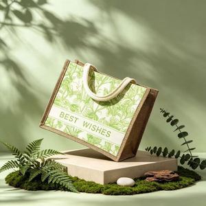 Bolsa de Regalo de Yute con Estampado de Plantas Ecológica, Bolsa Reutilizable con Diseño de Buenos Deseos para Bodas, Fiestas y Empaque de Regalos - Product Image 4