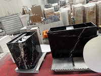 Meuble-lavabo flottant en marbre Nero Marquina avec tiroir, lavabo en pierre naturelle, design moderne et luxueux