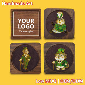 Posavasos de <span class=keywords><strong>Emerald</strong></span> <span class=keywords><strong>Isle</strong></span> Spirits |   Juego de Posavasos de Madera de Nogal y Esmalte Cloisonné con Temática Animal Irlandesa, Regalo Hecho a Mano para el Día de San Patricio - Product Image 1