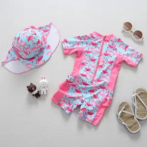 Ins Children's Short-sleeved Swimsuit Girl Cute One-piece 1 To 6 Years Old Children's Baby Swimsuit Sunscreen Surfing Suit