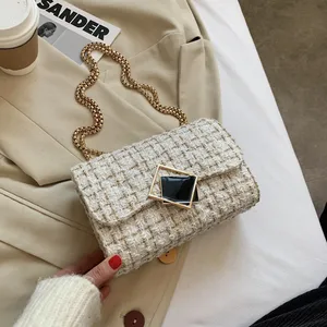 Bolsa Para Dama 2024 Bling Design Small Chain Shoulder Tweed Bags New Fashion Handbags Luxury Brand Designer Women Crossbody Bag