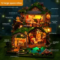 Rumah Pohon Dongeng Hutan Kayu DIY, Model Villa Miniatur 3D untuk Perakitan, Hadiah Ulang Tahun Kreatif untuk Usia 14+ Tahun