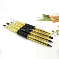 Pinceau double tête pour nail art, stylo à dessin pour lignes 11mm/15mm, pinceaux à ongles avec manche doré/noir, outil de manucure artistique