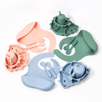 Ensemble de vaisselle pour enfants, assiette à motif de dinosaure, bol pour bébé, tasse à paille, cuillère, bavoir, ensemble de 6 pièces