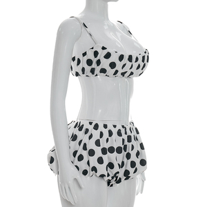 Viviblook D26ST085 Women Summer Shorts Set Polka Dot Print Suspender Crop Top Flower Bud Shorts Two Piece Set - Product Image 5