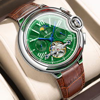 Montre automatique mécanique de luxe Poedagar 1413 pour homme, tourbillon creux, bracelet en cuir, montre lumineuse étanche pour homme