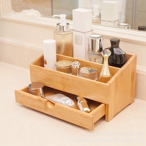 Bamboo Wood Cosmetic Storage <b>Box</b> Double Layer Drawer Organizer For Bedroom Desktop Jewelry <b>Makeup</b> Storage Natural Color - Product Image 3