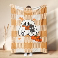 Couverture en flanelle douce en polyester pour Halloween, motif fantôme, citrouille, chauve-souris, pour la sieste, décoration d'automne, 'Trick or Treat'