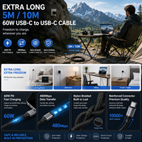 Câble USB C vers USB C robuste de 5 m et 10 m, chargeur rapide 60 W PD, cordon de charge en nylon tressé de type C pour Samsung S24 MacBook Pro