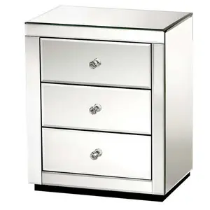 Modern 3-Drawer Mirrored <strong>Bedside</strong> Table Clear <strong>Mirror</strong> and MDF Wood for Bedroom or Living Room - Product Image 1