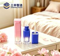 Tube de brillant à lèvres carré en plastique rose et bleu dégradé, 5 ml, vide, avec bouchon à vis et surface givrée