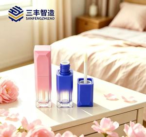 Gradient Pink Blue Square Plastic Lip Gloss Tube <b>5ml</b> Empty Cosmetic Container Screw Cap Frosted Surface - Product Image 1