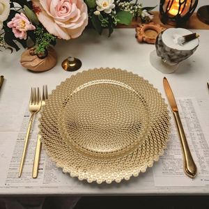 Assiettes de présentation électroplaquées pour décoration de table de mariage, modèles ronds martelés - Product Image 2