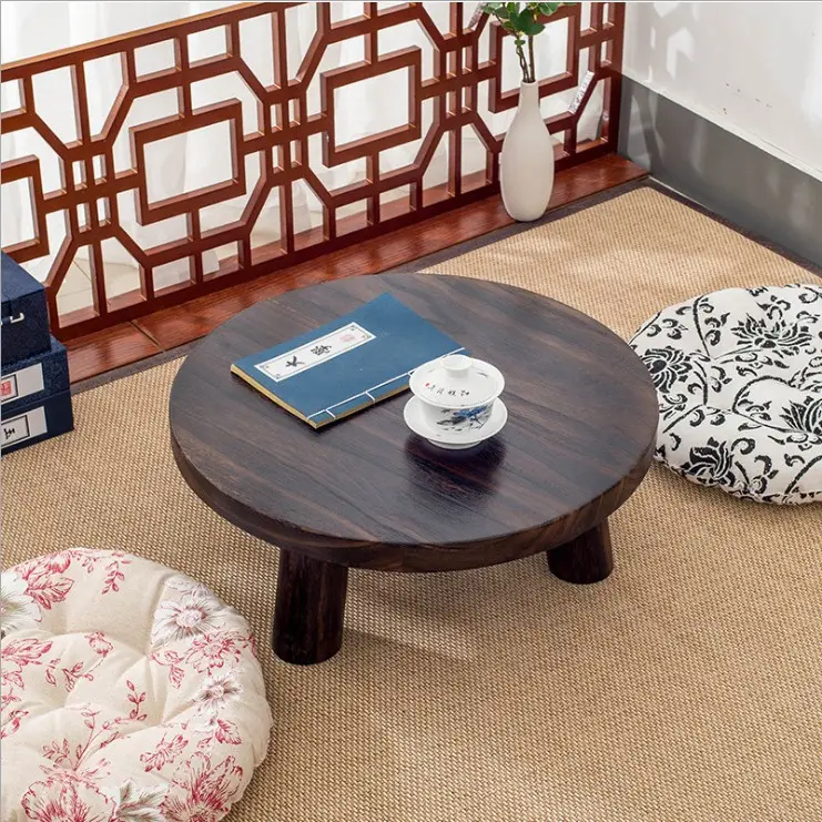 本物の木製ティーテーブル日本のpaulowniaティーテーブル短いシンプルな小さな家族のラウンドテーブル