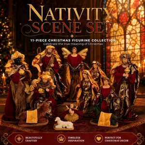 Lot de 11 figurines de crèche de Noël artisanales en résine et tissu : Anges, Sages Hommes et Pèleres - Product Image 1