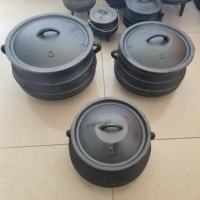 Marmite en fonte suspendue pour le camping en plein air, pot à haricots, pot à pommes de terre, four hollandais, pot plat Potjie avec poignée et couvercle 2qt