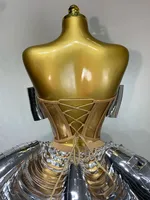 Ensemble deux pièces pour spectacle, tenue dos nu en sequins argentés et strass pour femmes, robes de fête d'anniversaire