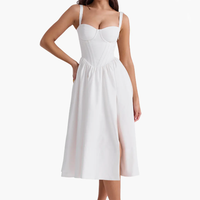 Robes Midi Personnalisées pour Fêtes Adolescentes, Robes Sexy à Décolleté Plongeant avec Corset, Robes Blanches Révélant la Poitrine