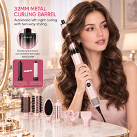 Brosse à air chaud rose 8-en-1, sèche-cheveux haute vitesse, boucleur automatique, peigne ionique, multi-styler capillaire 8-en-1
