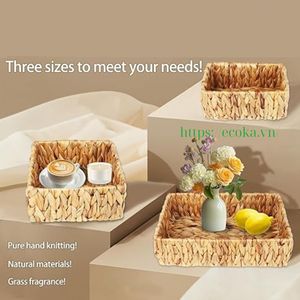 Hand-made Water Hyacinth Storage <b>Baskets</b> Set of 3 Storage <b>Baskets</b> for <b>Shelves</b> Decorative with Handle - Product Image 2