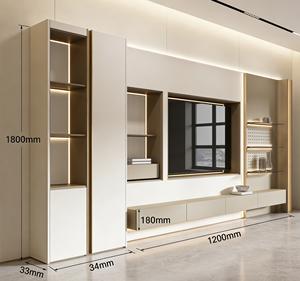 Meuble TV Minimaliste de Luxe avec Éclairage LED - Mobilier de Salon Élégant avec Accents Dorés et Rangement Intégré - Product Image 3