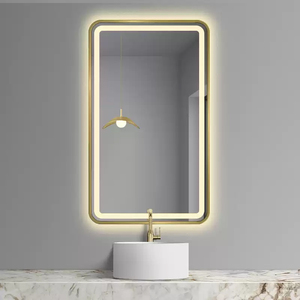 Espejo de Baño LED Rectangular Redondeado con Marco Dorado, Espejo de Vanidad de Pared con Doble Anillo Retroiluminado y Control Táctil - Product Image 3