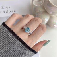 Bijoux fins 925 bague en argent sterling couleur bleue pierre zircon cubique pour femmes et filles forme de coeur