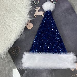 قبعة عيد الميلاد من cusomt بالترتر من البوليستر للبيع بالجملة قبعة عيد الميلاد الفاخرة المحشوة للبالغين بتخفيضات كبيرة قبعة مع pompom للبالغين - Product Image 4