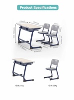 Bureaux et chaises doubles modernes de haute qualité et durables pour étudiants, écoles secondaires, bureau à domicile, structure métallique, écologiques