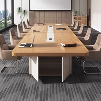 HYZ-246X Table de conférence longue en bambou moderne, plus de 4 mètres de long, capacité de 10 personnes, personnalisable avec boîte à câbles