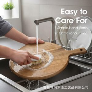 Gleenflux Acacia Wood Pizza <b>Tray</b> 40.6x30.5cm Round With Handle For Serving And Cutting - Product Image 4