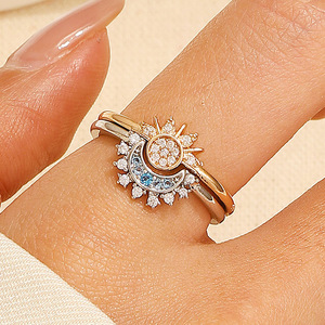 Sun And Moon Couple <b>Rings</b> Women's Jewelry Pave Setting Gift Fashion <b>Ring</b> Star Geometry Design - Product Image 3